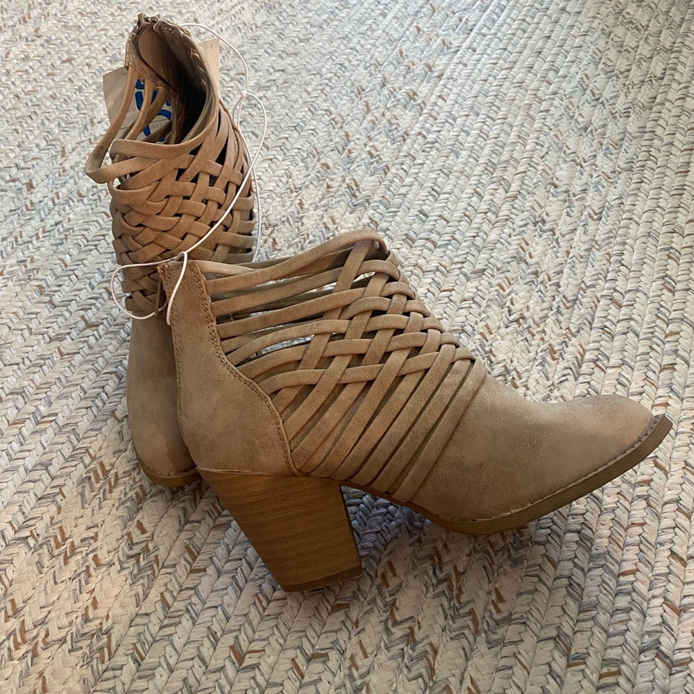 Jellypop Taupe Woven Cutout Ankle Booties